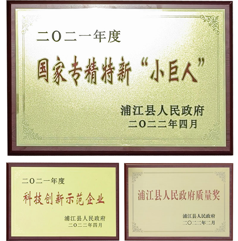 科技創新示范企業、浦江縣人民政府質量獎和國家專精特新“小巨人”
